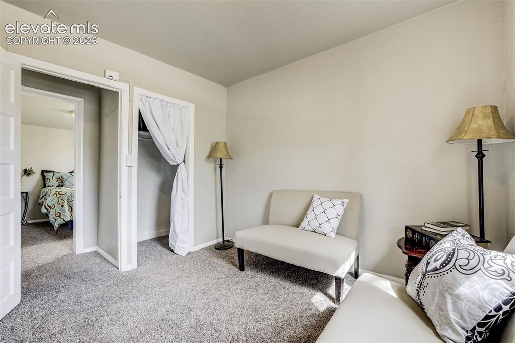 Image 29 of 46: Neutral-toned room featuring light gray carpet flooring and painted walls