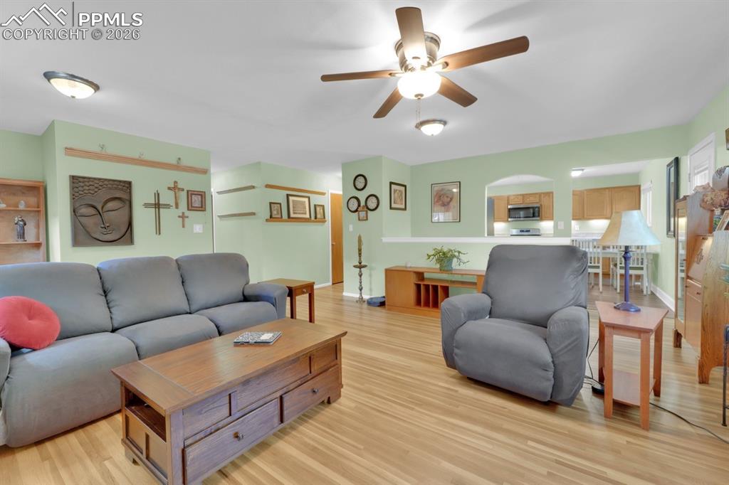 Image 9 of 49: Living room off kitchen space