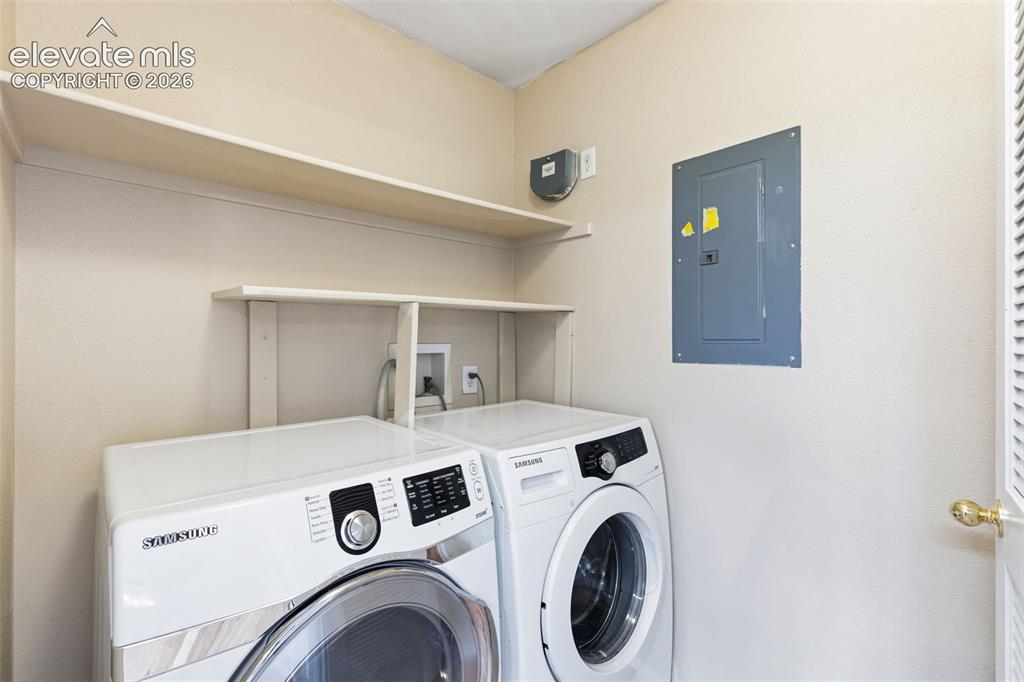 Image 15 of 27: The home has its own laundry space and is already equipped with a Washer an