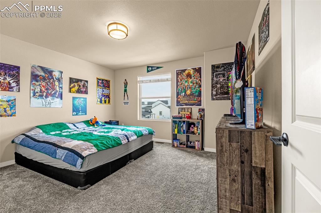 Image 29 of 46: Bedroom featuring carpet flooring and a textured ceiling