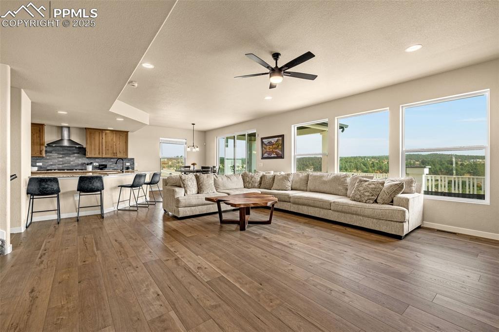Image 4 of 46: Living room featuring light wood-style flooring, recessed lighting, ceiling