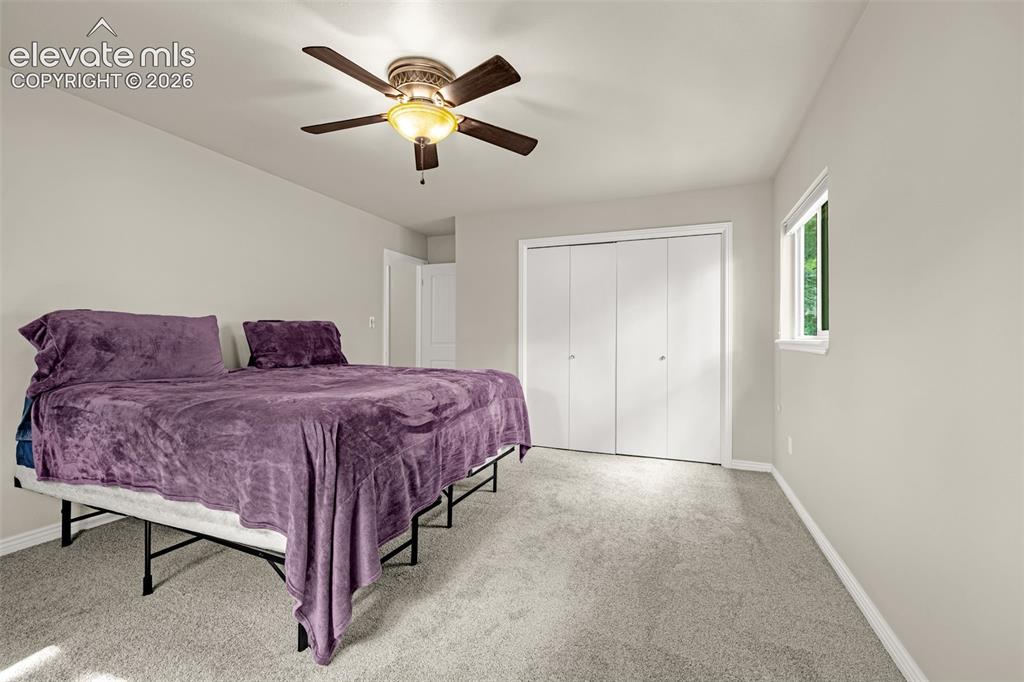 Image 22 of 40: Neutral wall paint, light-colored carpeting, two windows, baseboard molding