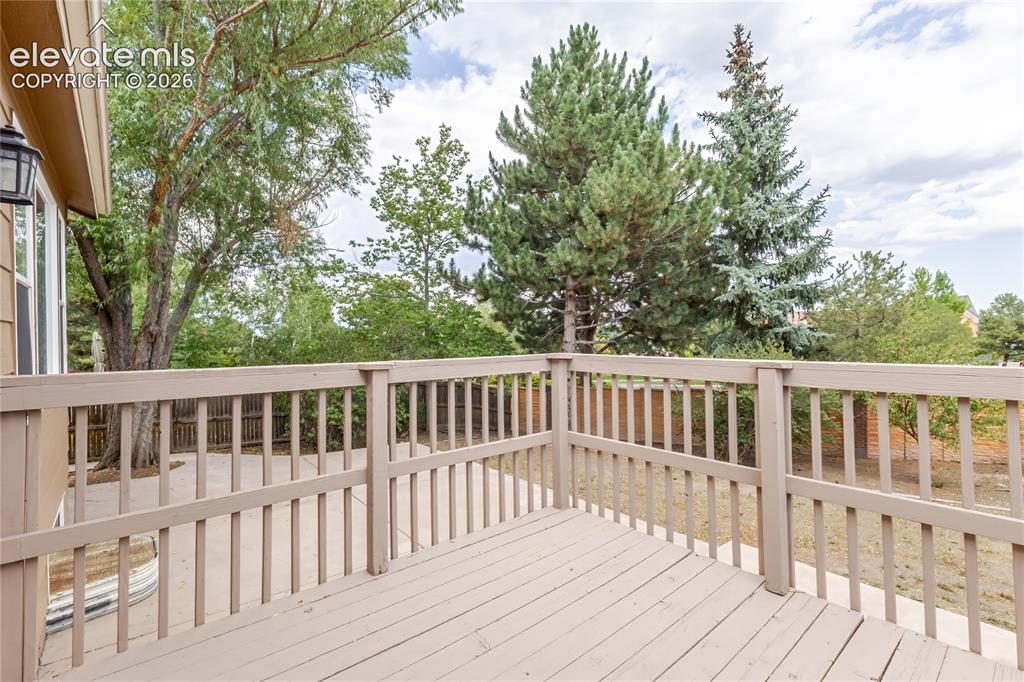 Image 9 of 46: Spacious composite deck featuring horizontal and vertical railings, composi