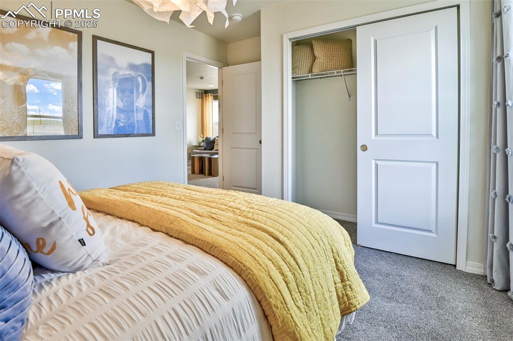 Image 9 of 35: Bedroom with carpet floors and a closet