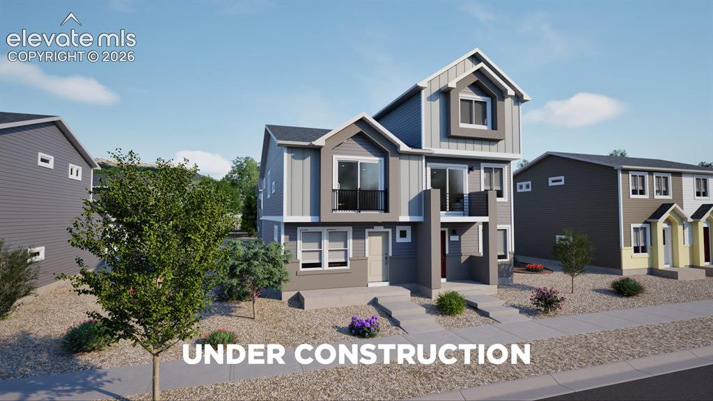 Image 1 of 26: Modern multi-level residence featuring a gray and light blue exterior with