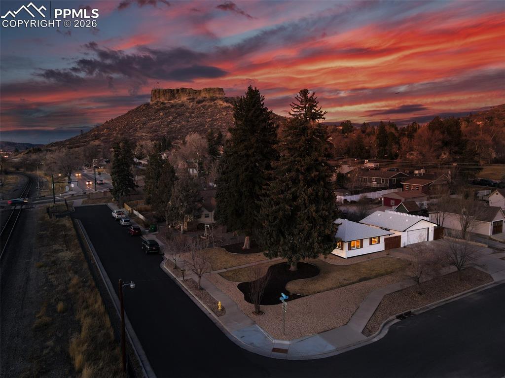 Image 2 of 30: Aerial view at dusk of a mountain view