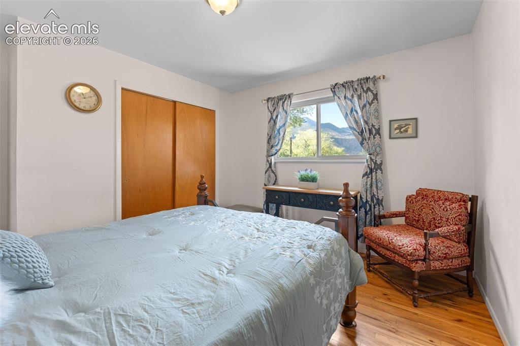 Image 17 of 50: Hardwood flooring, wood-finish sliding closet doors, ceiling-mounted light