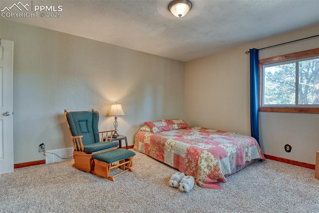 Image 33 of 43: Bedroom featuring carpet and a textured ceiling