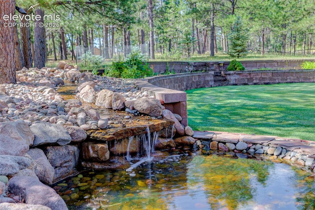 Image 8 of 49: Water feature in back yard.