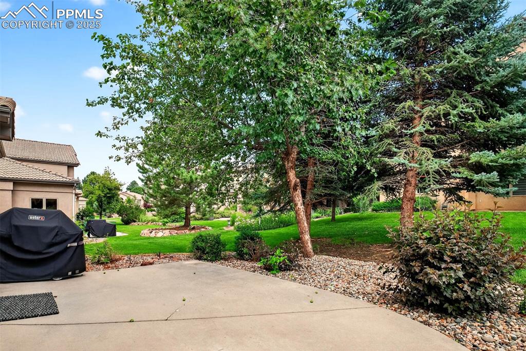 Image 35 of 35: View of patio / terrace with area for grillling. Natural gas grill will st