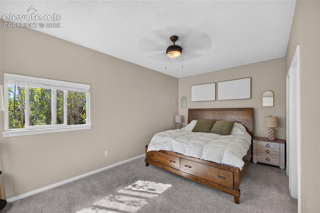 Image 11 of 31: Main-level primary bedroom with new ceiling fan