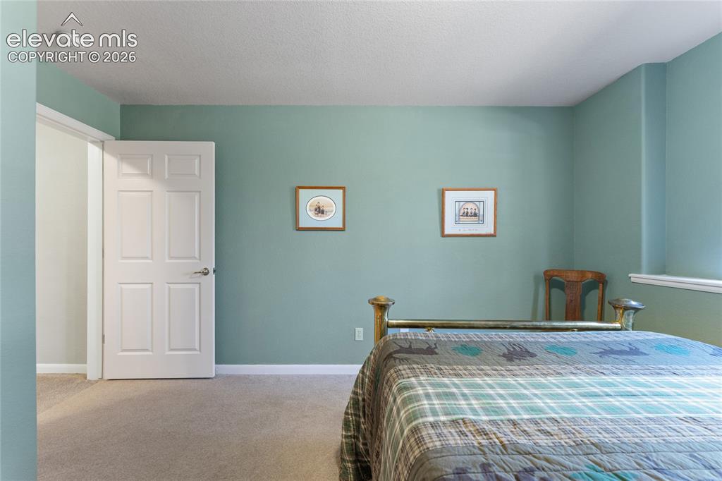 Image 31 of 43: Carpeted interior space featuring light green wall paint, a white six-panel
