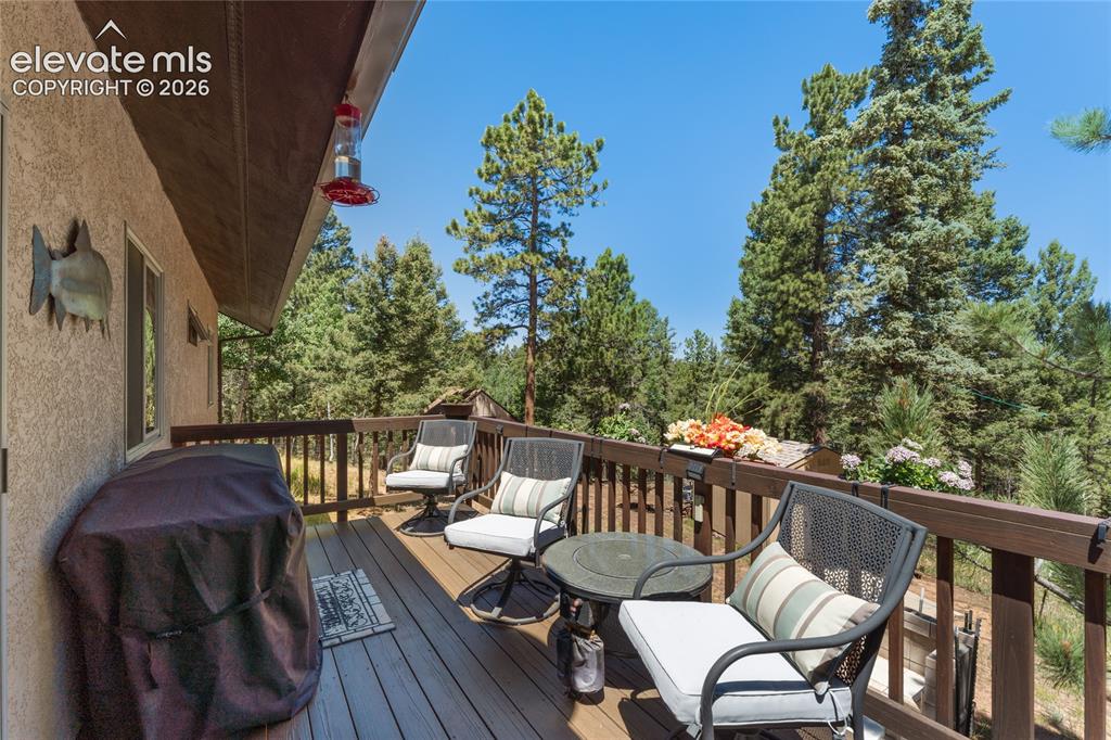 Image 35 of 43: Spacious outdoor deck with wood-finish flooring and a wood railing