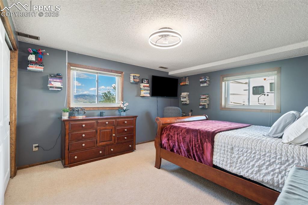 Image 33 of 49: Large basement bedroom with garden level windows providing lots of natural 