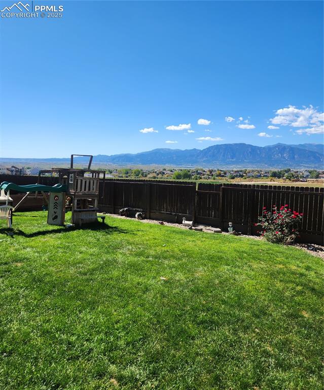 Image 20 of 45: View of backyard with a mountain view