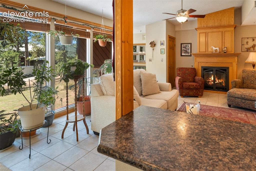 Image 10 of 31: Living Room with beautiful views and gas fireplace