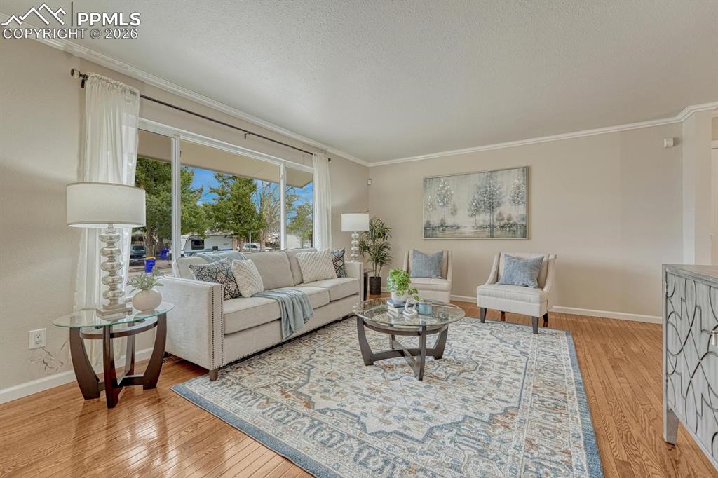 Image 5 of 42: The bright living room offers plenty of room to enjoy with family and frien