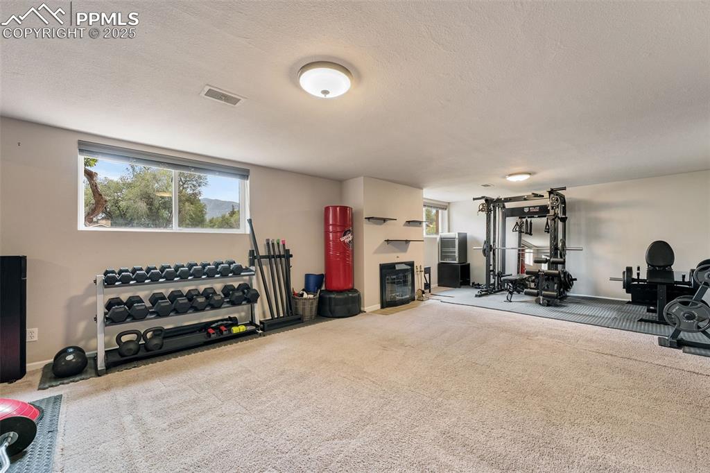 Image 14 of 29: Workout area with carpet flooring, healthy amount of natural light, and a t