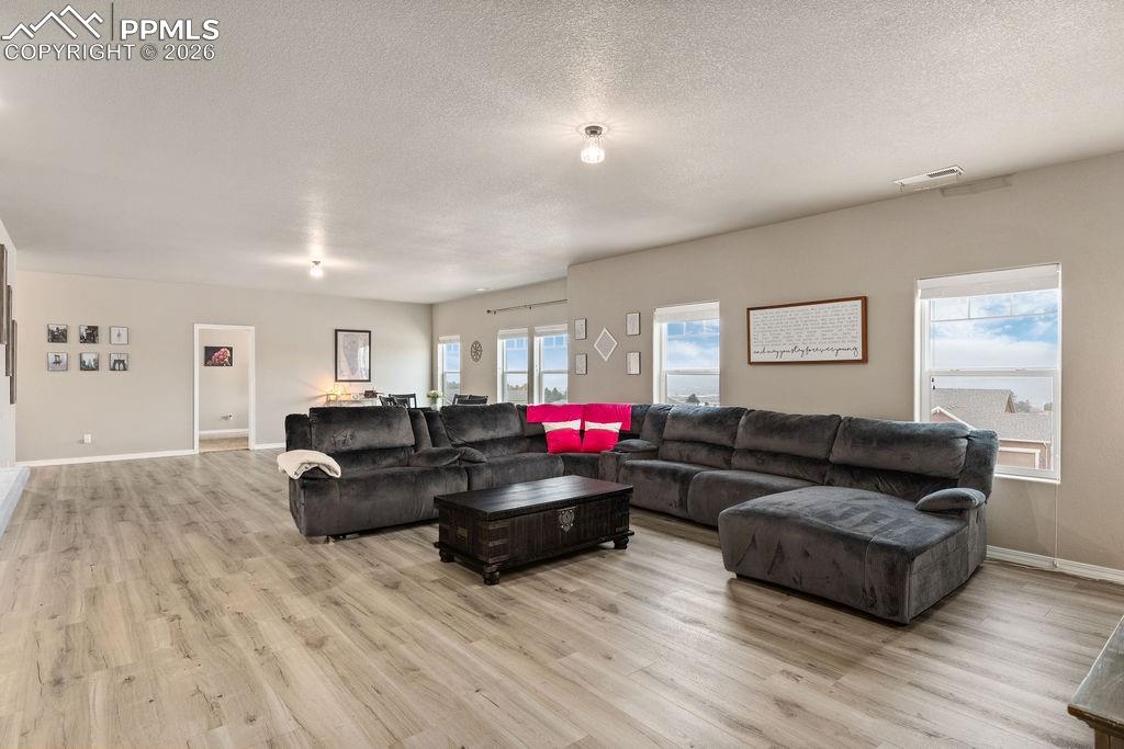 Image 20 of 43: Family room with light wood-style floors and washer / dryer