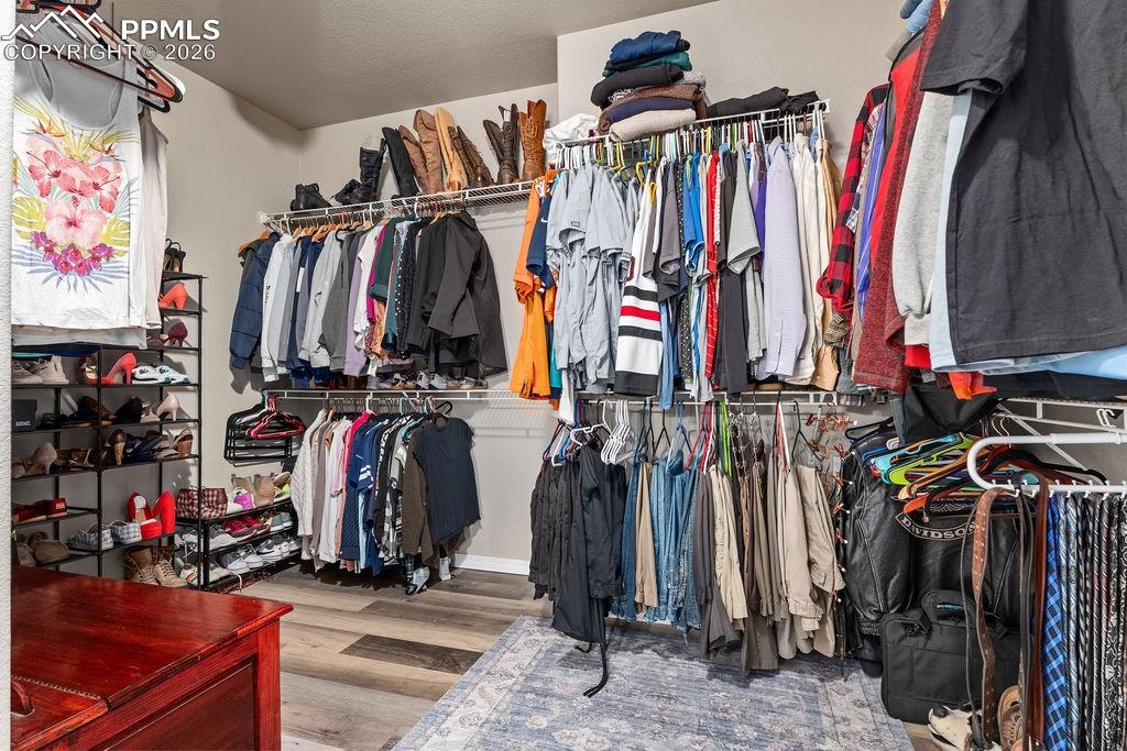 Image 30 of 43: Walk in closet with light wood-style floors