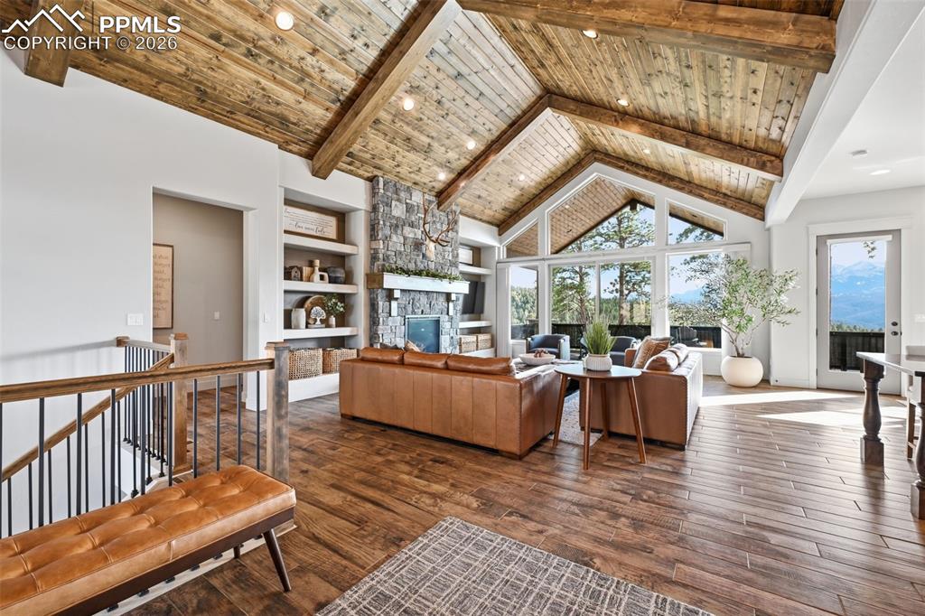 Image 10 of 49: Gorgeous living spaces with full stone fireplace!