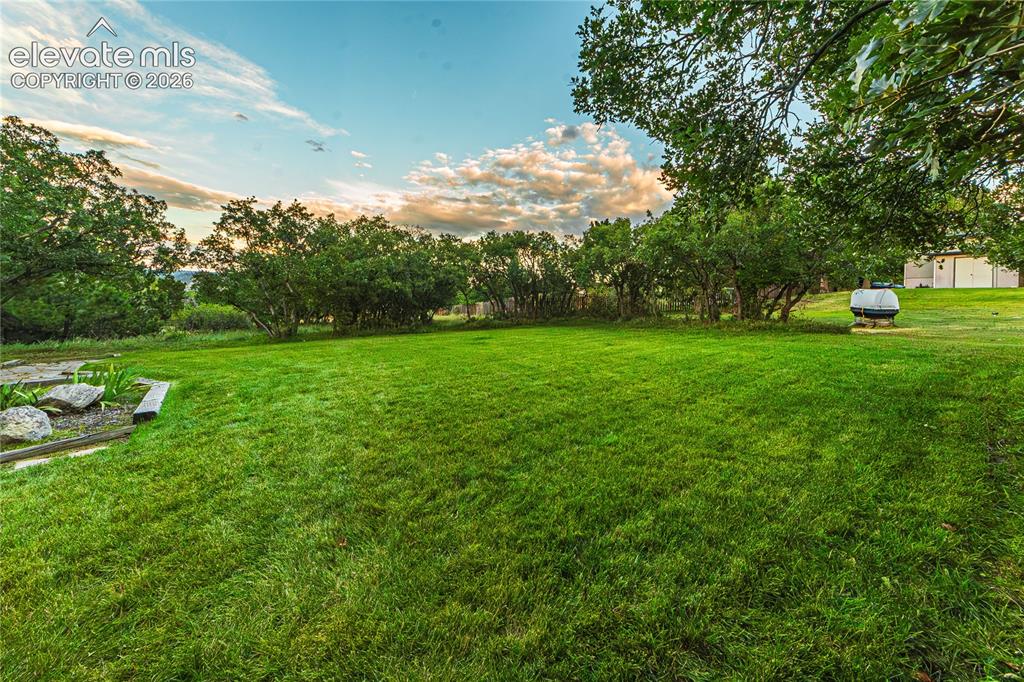 Image 40 of 43: View of yard at dusk
