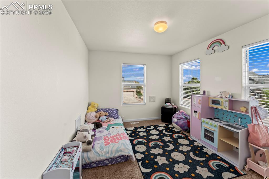Image 17 of 25: Carpeted bedroom featuring multiple windows