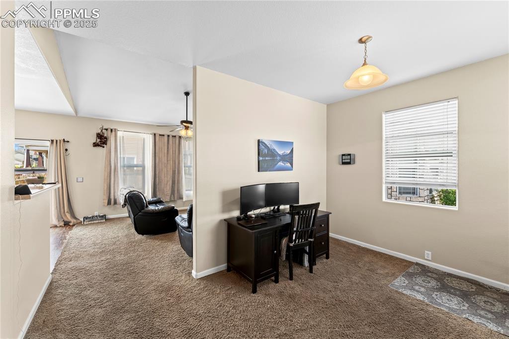 Image 8 of 25: Office featuring carpet floors and ceiling fan