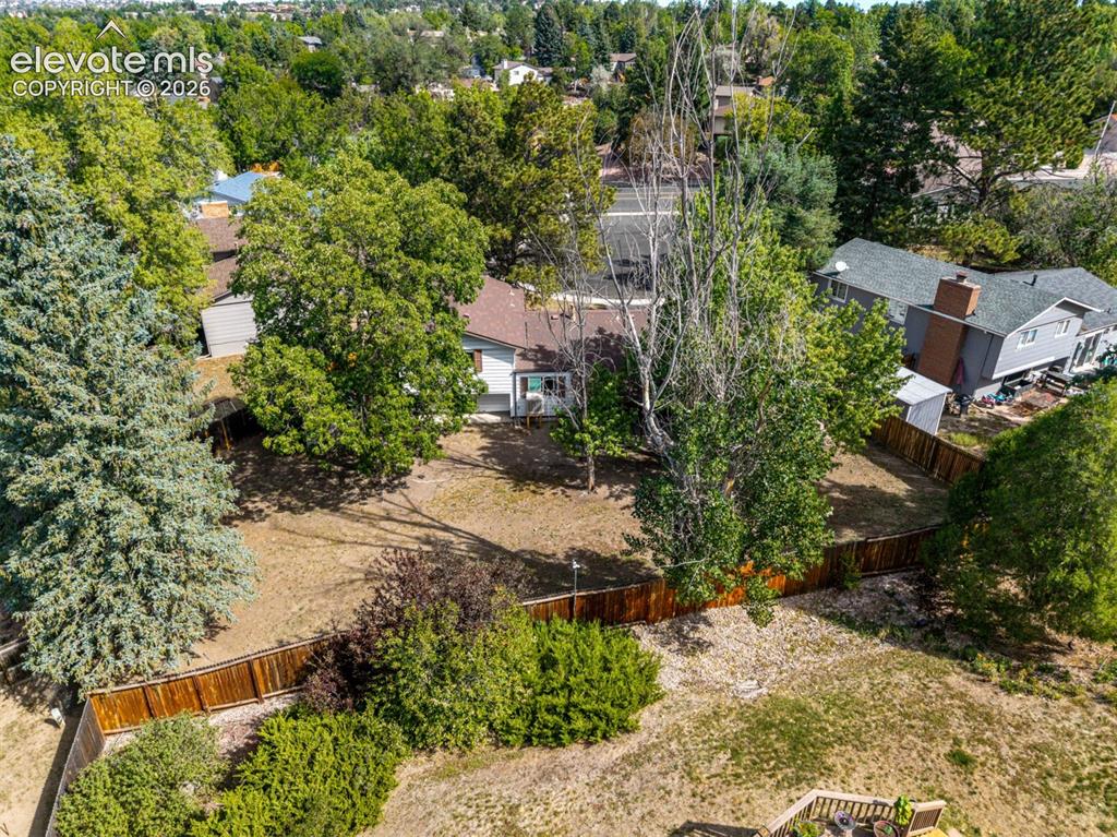 Image 31 of 44: Expansive property featuring a brown wood fence, mature trees, and natural 