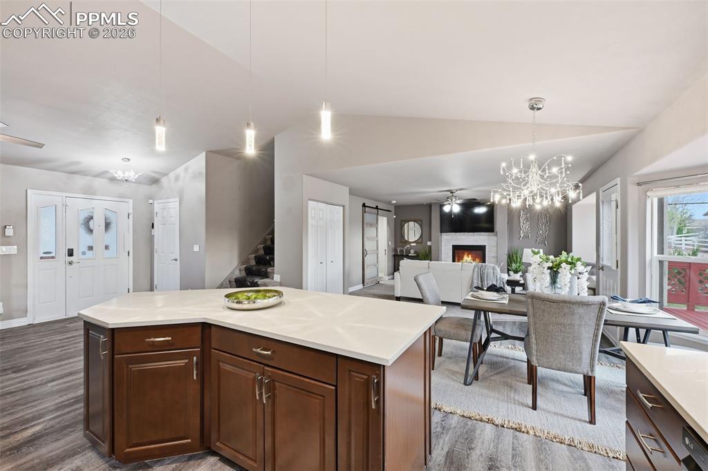 Image 15 of 50: This kitchen really sparkles. All LED lighting that adds to the appeal.