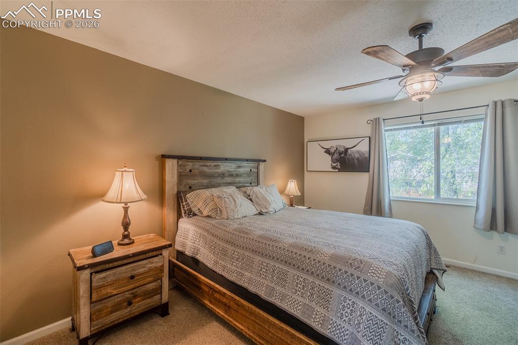 Image 16 of 31: Primary Bedroom featuring warm-toned walls and view to the backyard with es