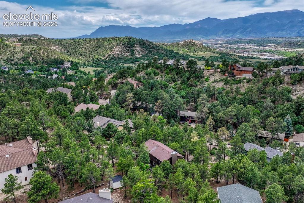 Image 46 of 48: Expansive mountain setting featuring numerous mature trees, sloped terrain,