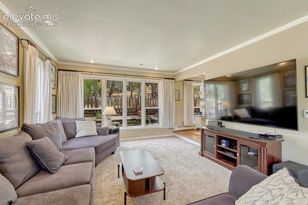 Image 6 of 48: Living area with abundant natural light from multiple large windows