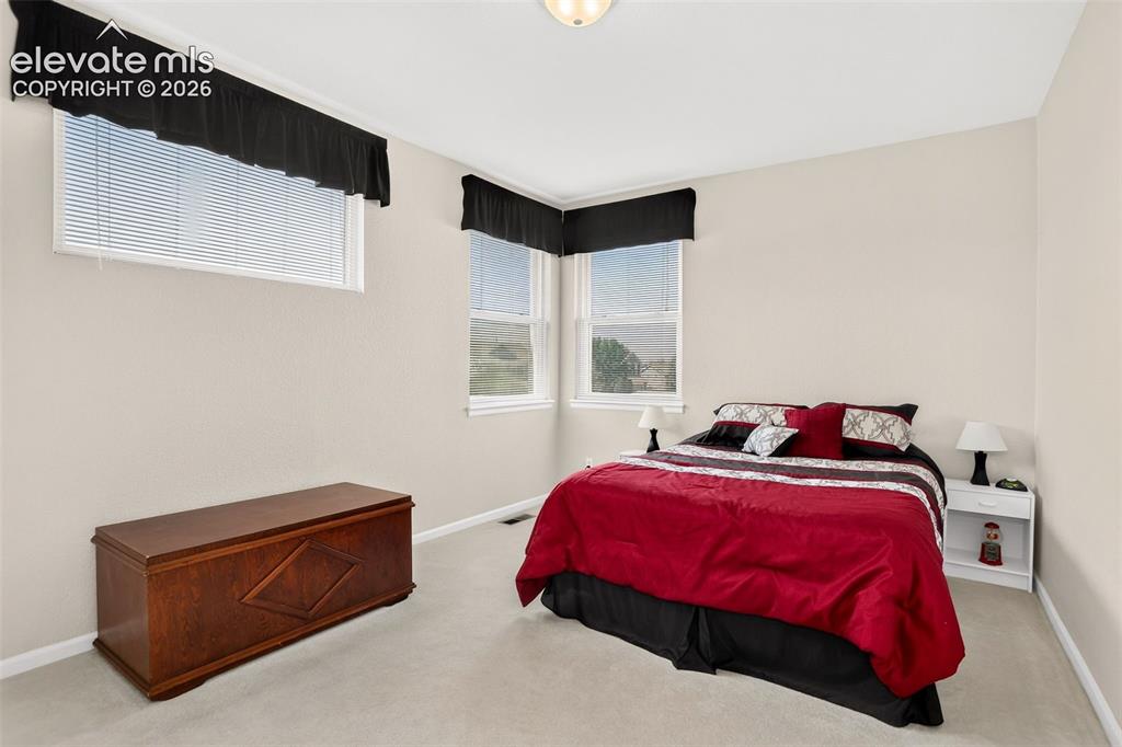 Image 29 of 42: White walls, carpet flooring, and multiple windows with blinds