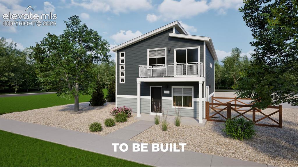 Caption: Contemporary two-story exterior with charcoal siding and light gray lower siding
