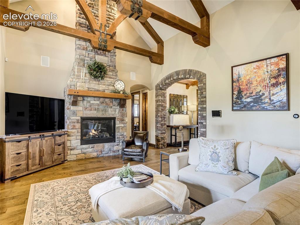 Image 12 of 50: Layered with rustic wood detailing, the dining room becomes a warm gatherin