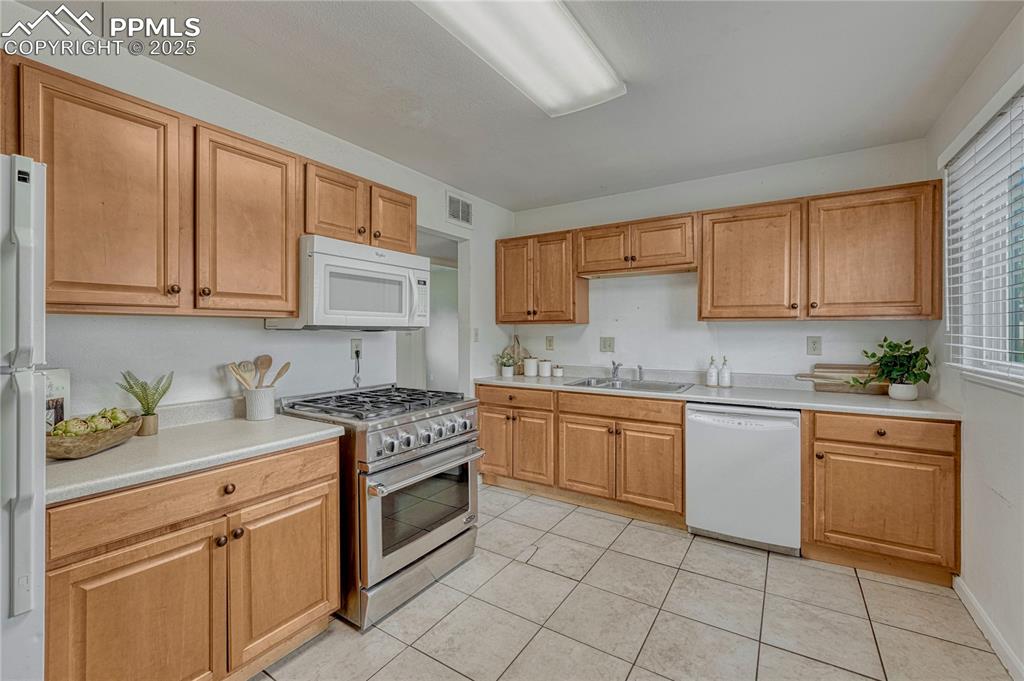 Image 5 of 43: Updated kitchen with commercial grade gas range oven