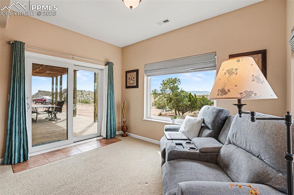 Image 25 of 47: The finished walk-out basement features a large family room perfect for ent