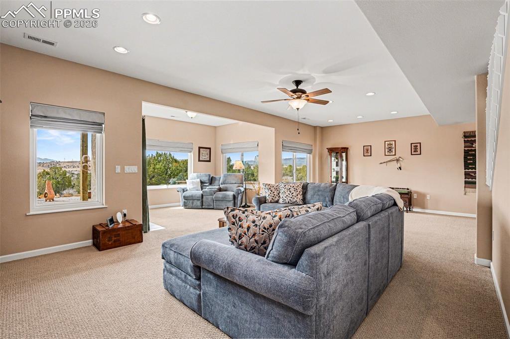 Image 26 of 47: The finished walk-out basement features a large family room perfect for ent