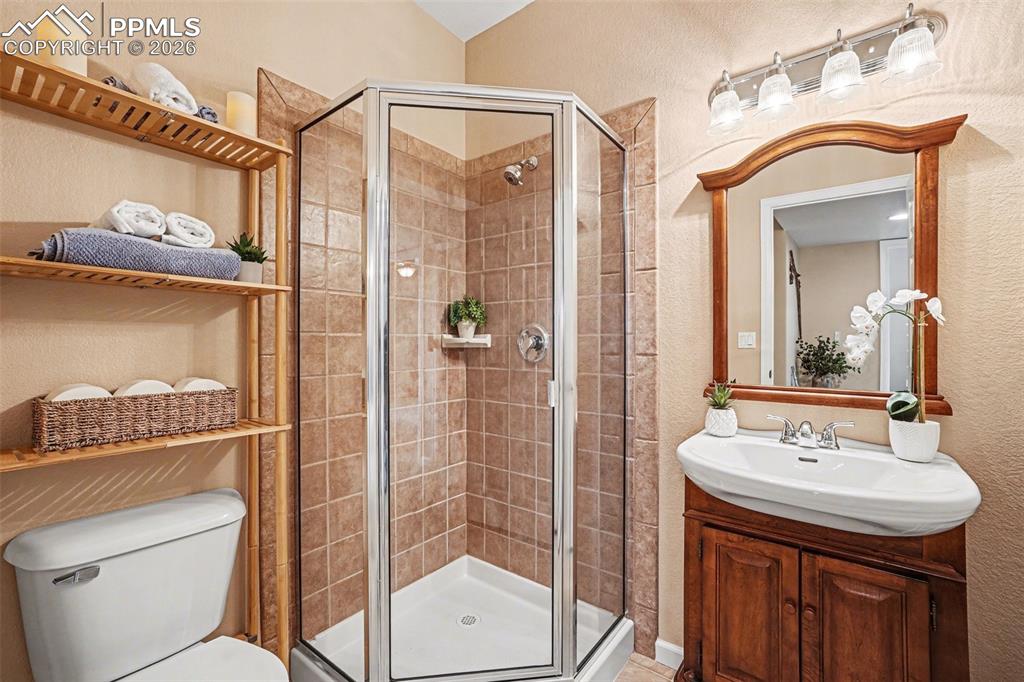 Image 28 of 47: The basement bathroom is well-appointed and conveniently located to serve t