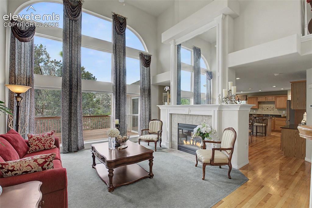 Image 18 of 50: Breathtaking Wall of Windows and 2 Sided Gas Fireplace!