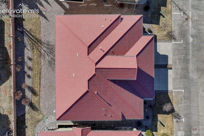 Image 32 of 42: Aerial view of the home with it