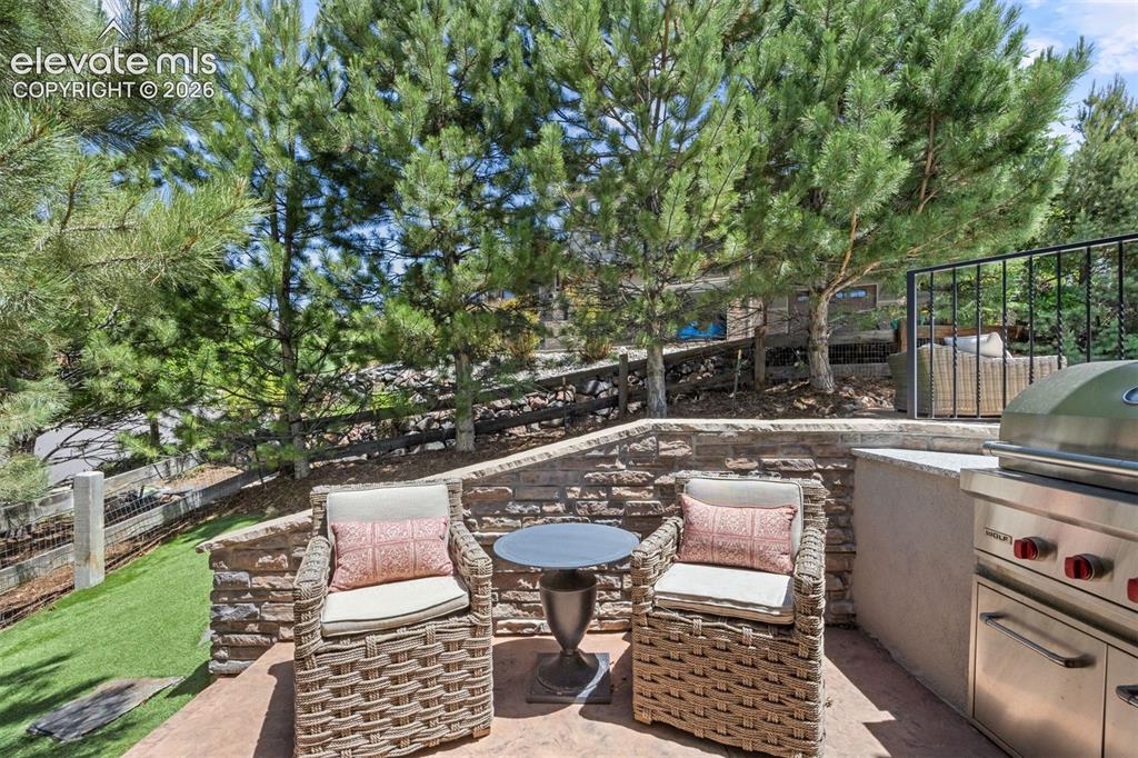 Image 19 of 49: Paved patio featuring a built-in outdoor grill with stainless steel accents