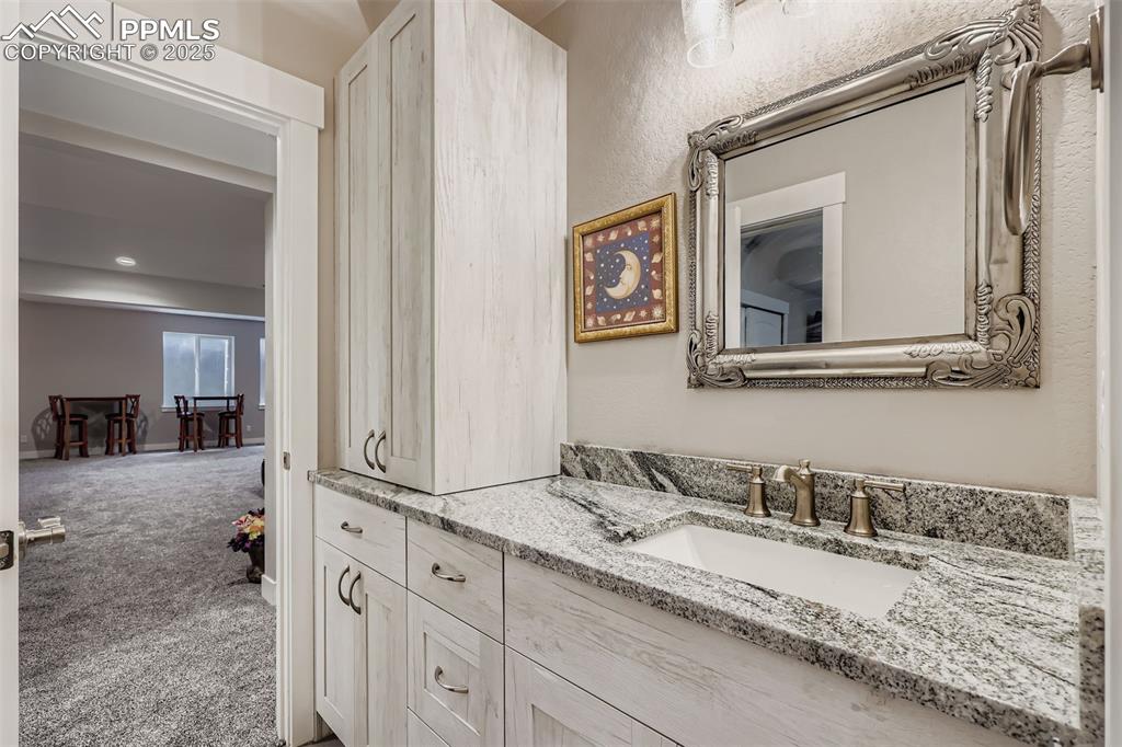 Image 31 of 42: basement full bath that adjoins the guest bedroom.