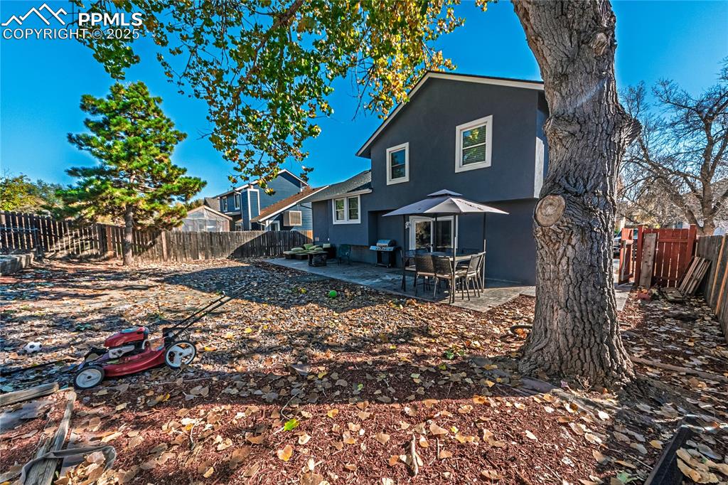 Image 31 of 46: Rear view of property with a fenced backyard, a patio area, and stucco sidi