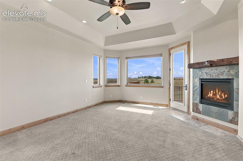 Image 13 of 50: Master bedroom with fireplace walkout
