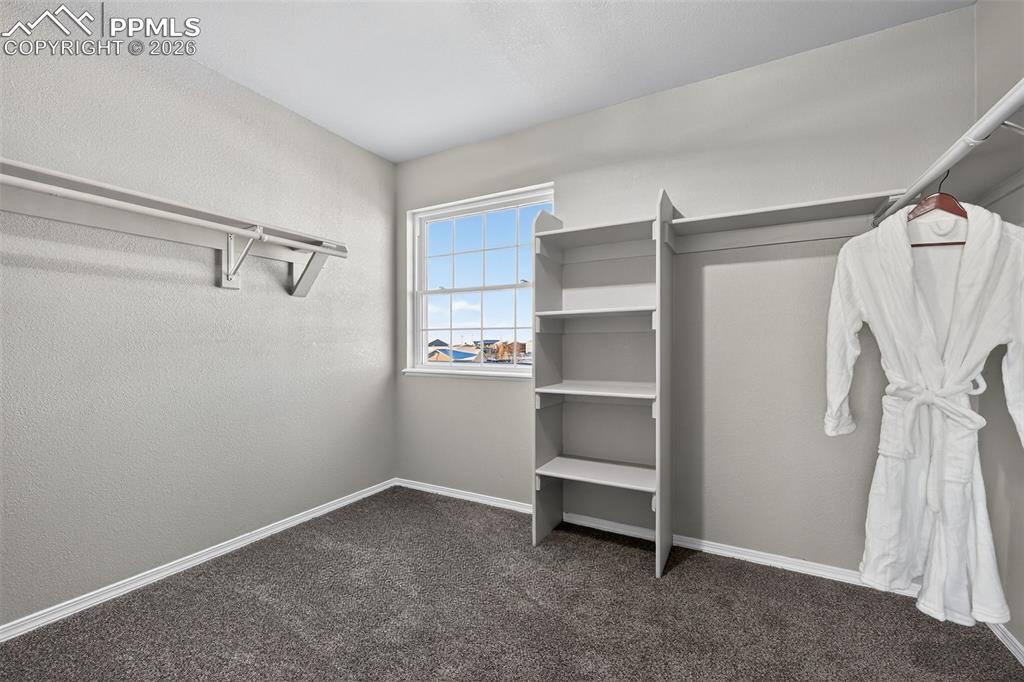 Image 28 of 50: A HUGE walk in closet with some storage solutions already done for you.