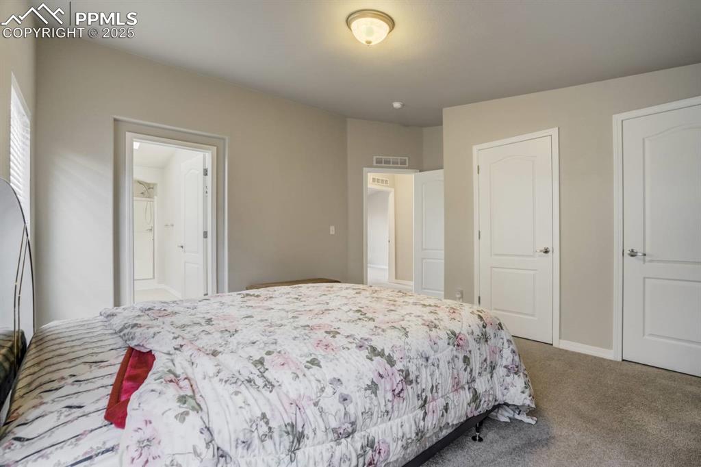 Image 13 of 35: Carpeted bedroom with baseboards and ensuite bath