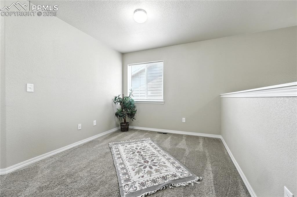 Image 16 of 46: Carpeted spare room with baseboards and a textured ceiling