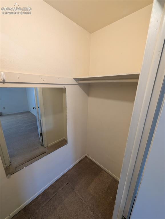 Image 18 of 30: Built-in closet shelving and hanging rod with wall-mounted mirror
